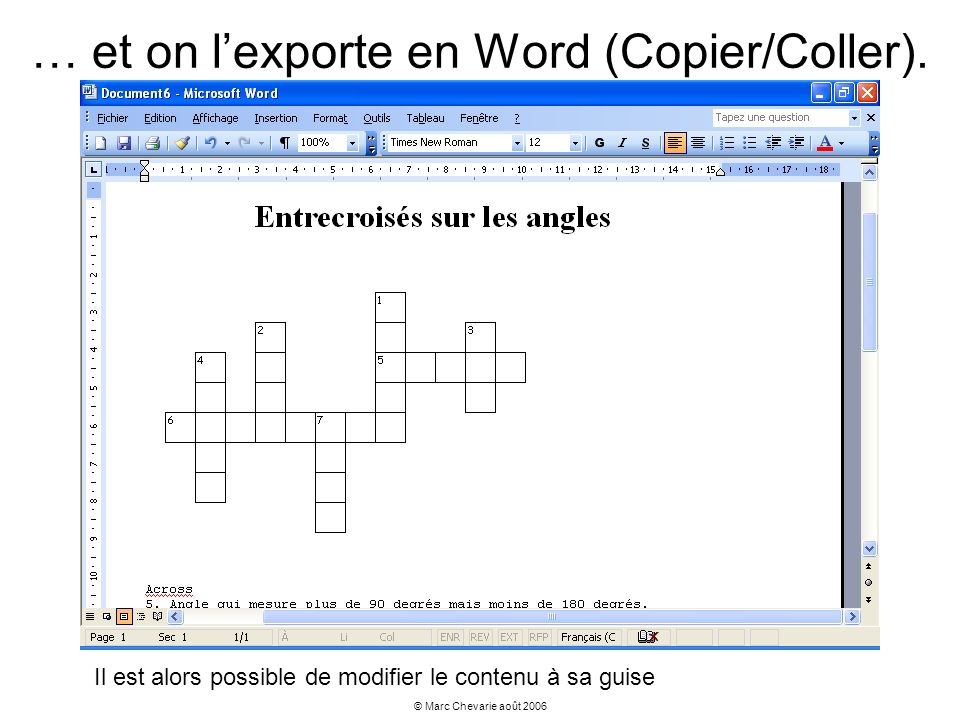 … et on l’exporte en Word (Copier/Coller).