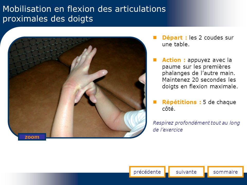 Mobilisation en flexion des articulations proximales des doigts