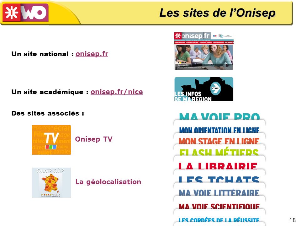 Les sites de l’Onisep Un site national : onisep.fr