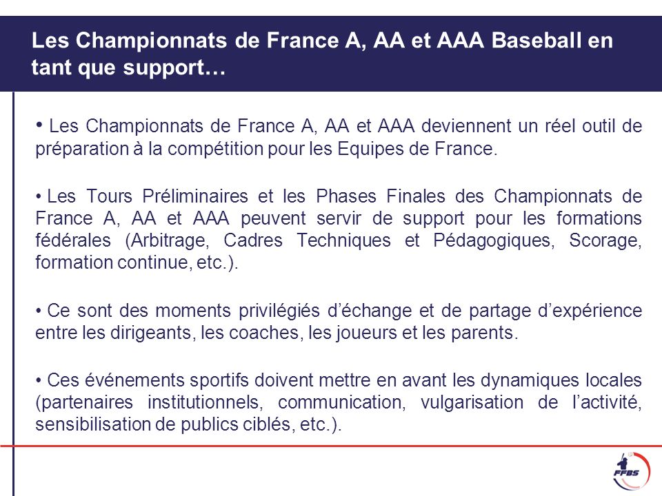 Les Championnats de France A, AA et AAA Baseball en tant que support…