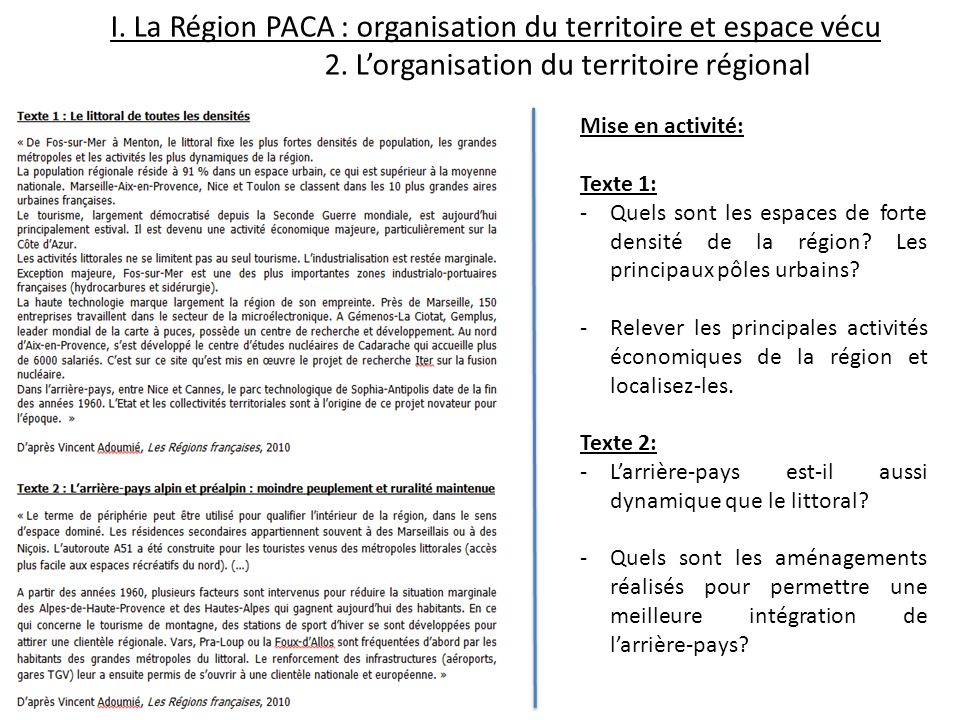 I. La Région PACA : organisation du territoire et espace vécu. 2