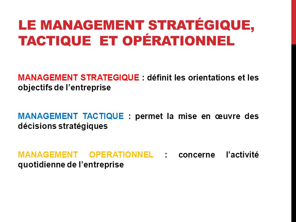 Le management stratégique, tactique et opérationnel