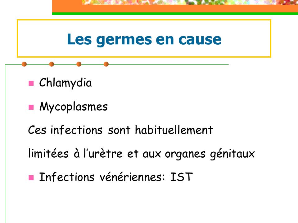 Les germes en cause Chlamydia Mycoplasmes