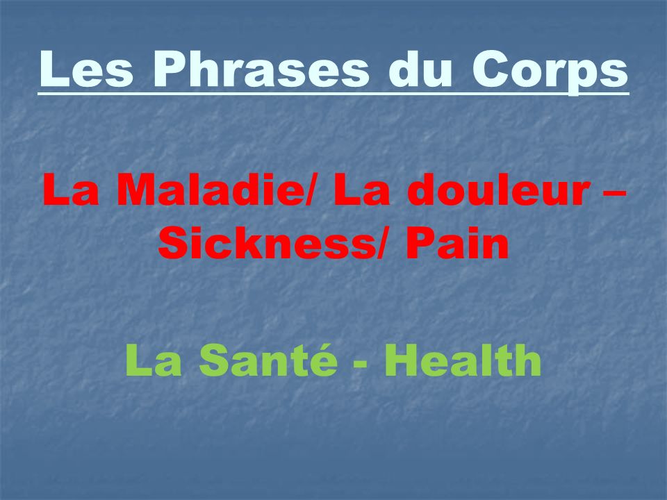 La Maladie/ La douleur – Sickness/ Pain La Santé - Health