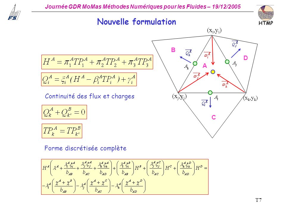 Nouvelle formulation (xi,yi) B D A Continuité des flux et charges