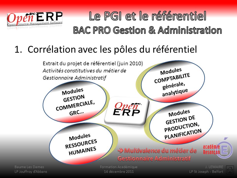 Le PGI et le référentiel BAC PRO Gestion & Administration