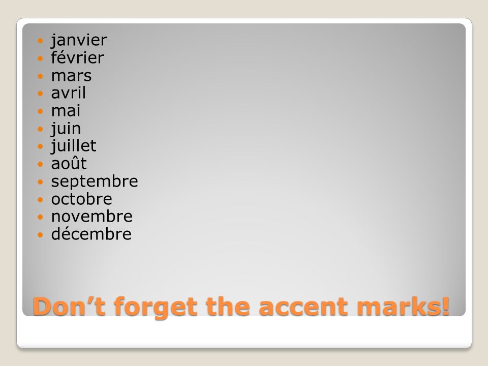 Don’t forget the accent marks!
