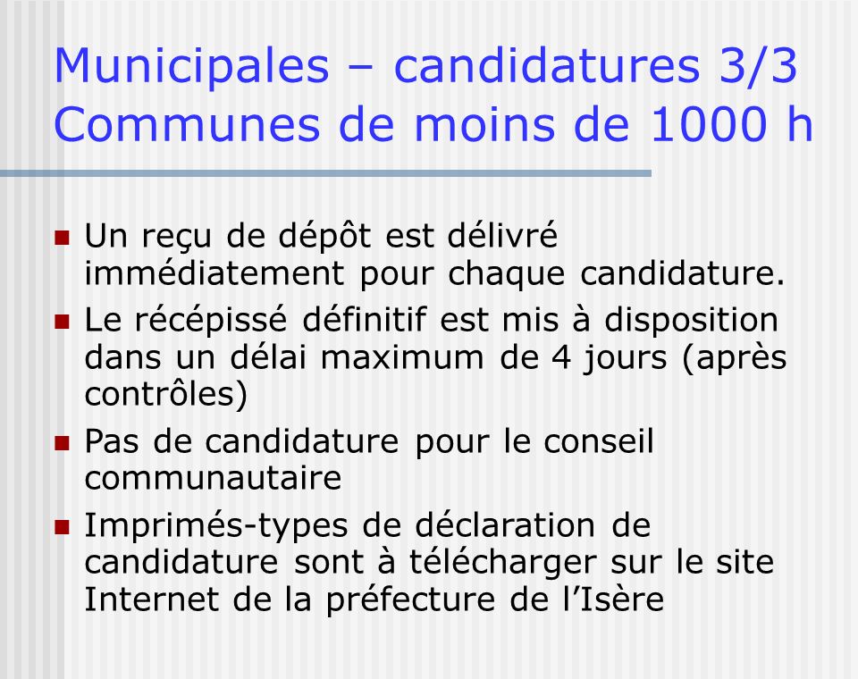 Municipales – candidatures 3/3 Communes de moins de 1000 h