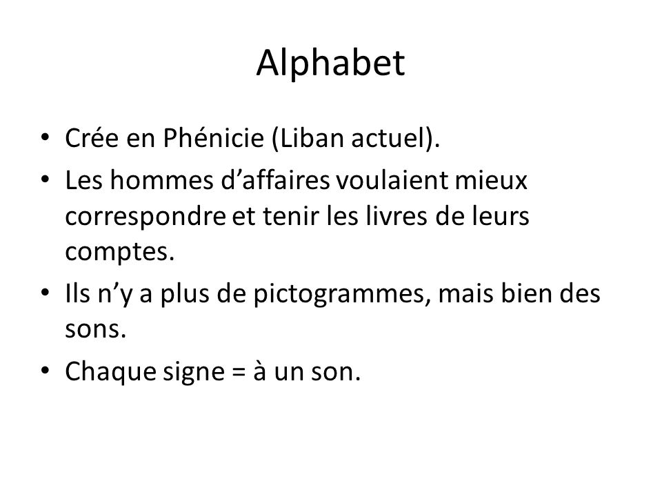 Alphabet Crée en Phénicie (Liban actuel).