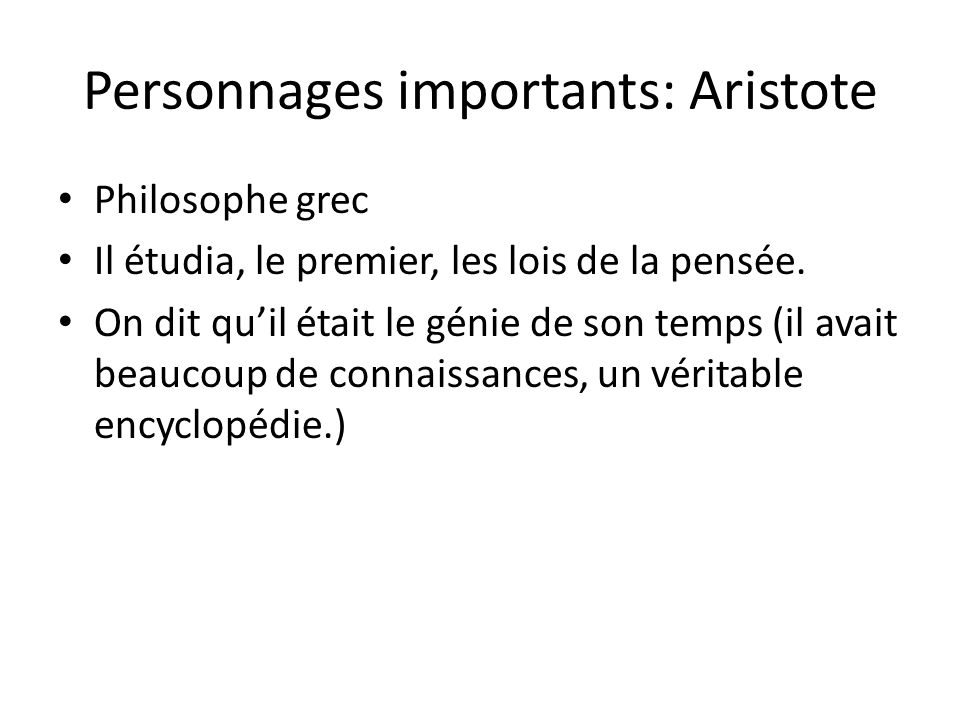 Personnages importants: Aristote