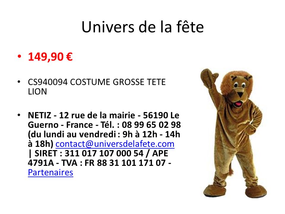 Univers de la fête 149,90 € CS COSTUME GROSSE TETE LION