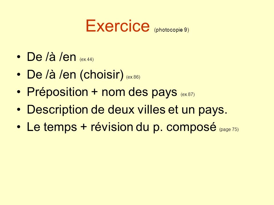 Exercice (photocopie 9)