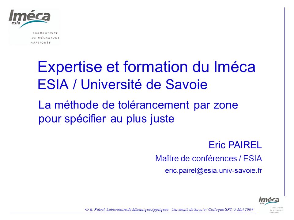 Expertise et formation du lméca ESIA / Université de Savoie