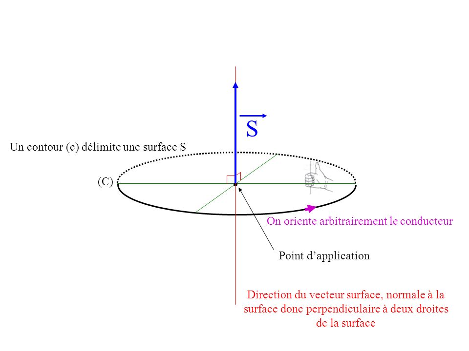 S Un contour (c) délimite une surface S (C)