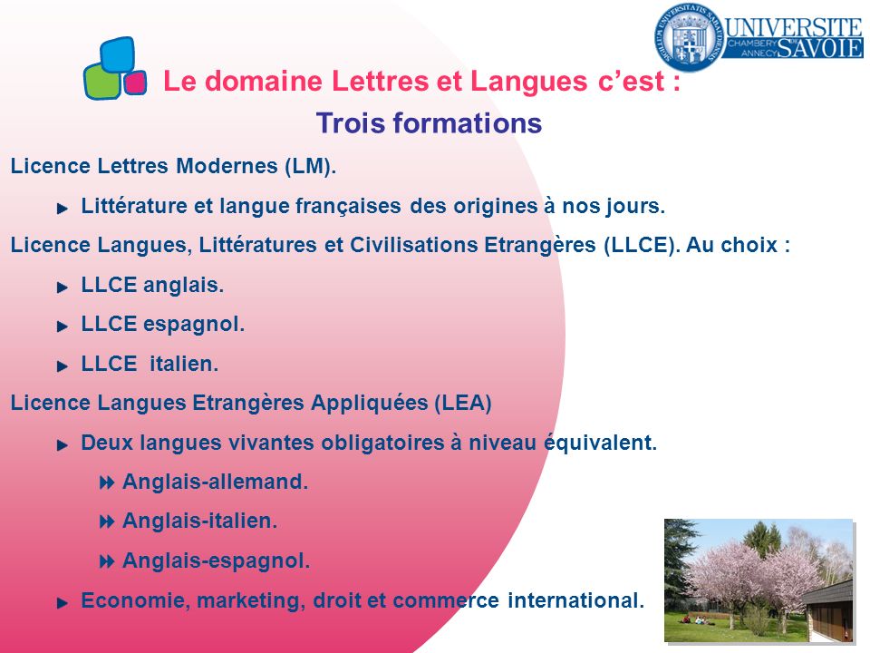Le domaine Lettres et Langues c’est : Trois formations