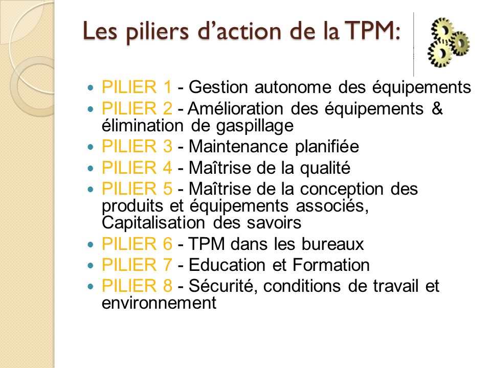Les piliers d’action de la TPM: