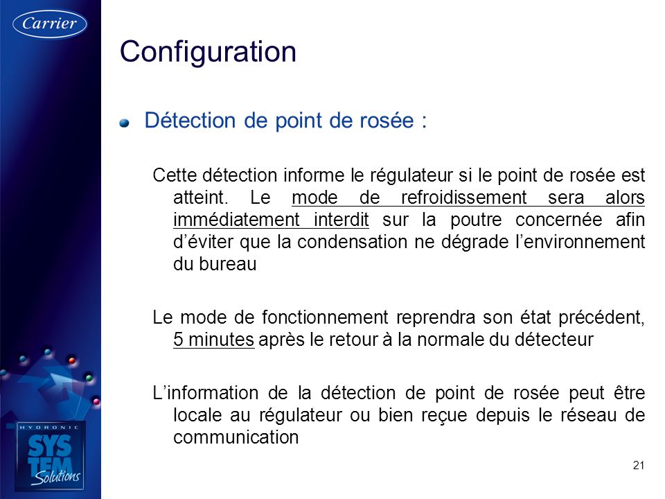 Configuration Détection de point de rosée :