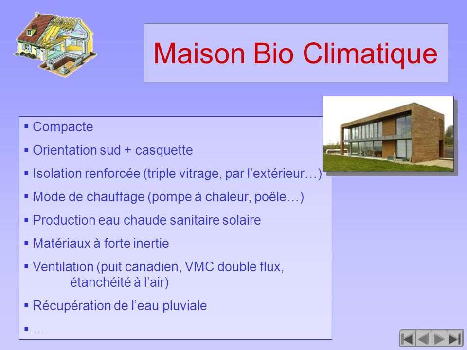 Maison Bio Climatique Compacte Orientation sud + casquette