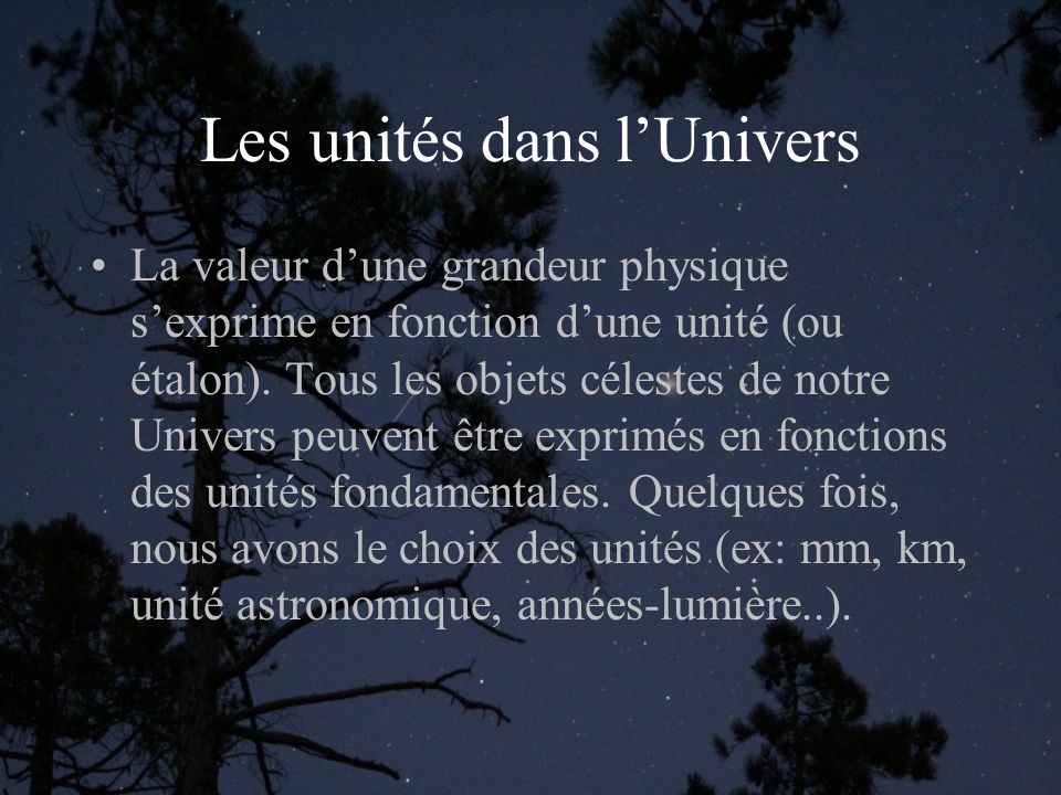 Les unités dans l’Univers
