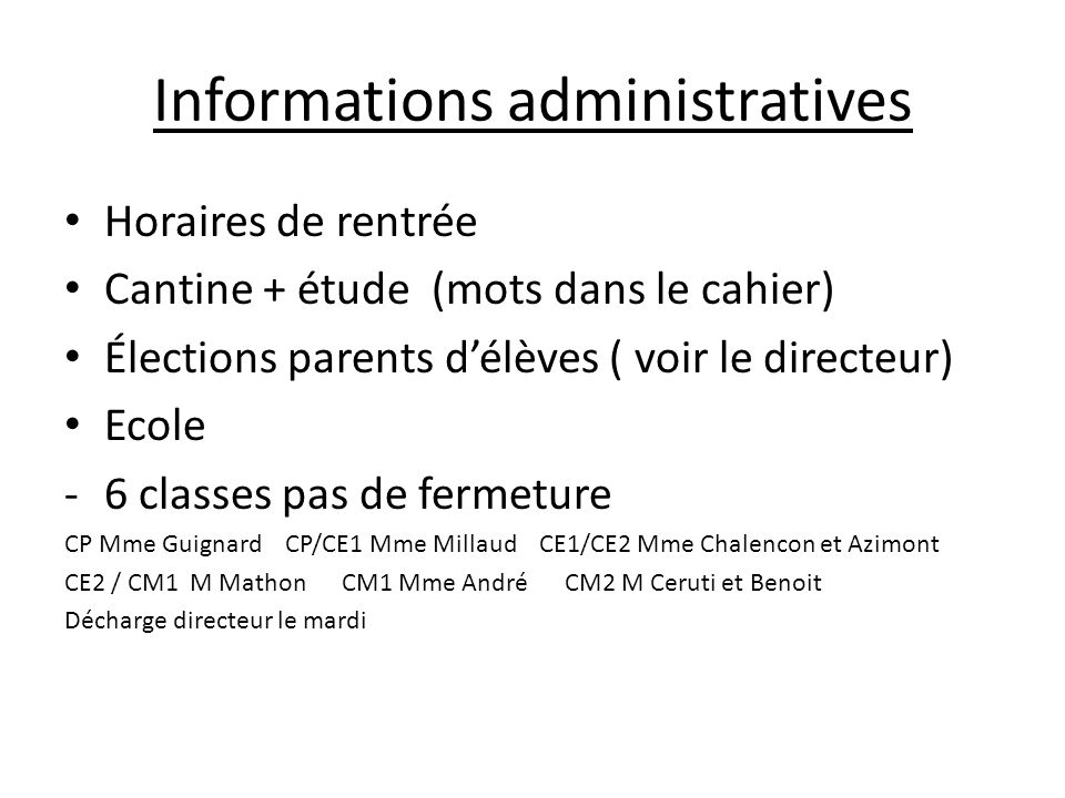 Informations administratives