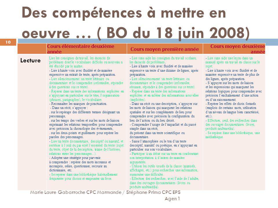Des compétences à mettre en oeuvre … ( BO du 18 juin 2008)