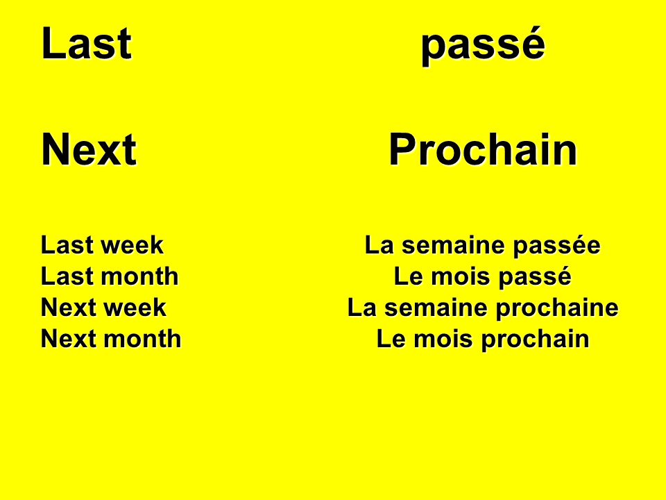 Last Next passé Prochain Last week Last month Next week Next month