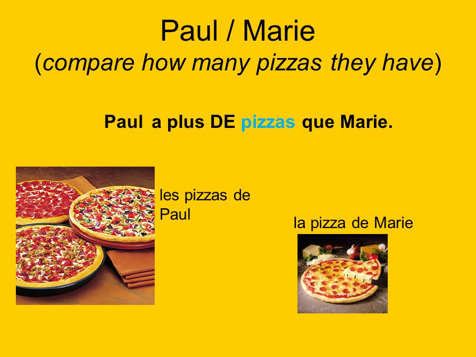 Paul / Marie (compare how many pizzas they have)