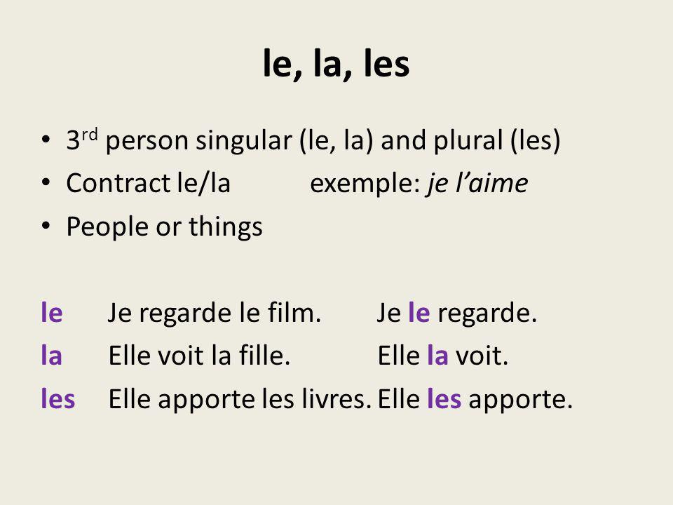 le, la, les 3rd person singular (le, la) and plural (les)