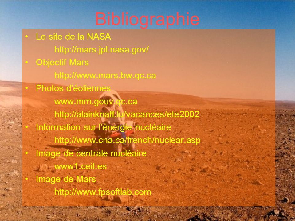 Bibliographie Le site de la NASA