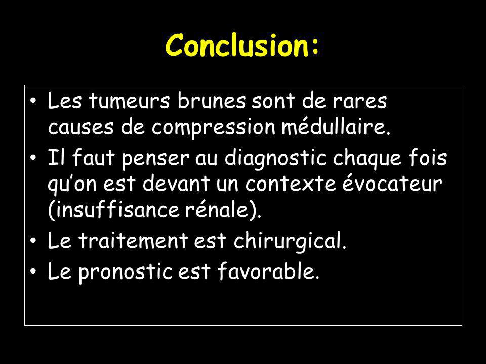 Conclusion: Les tumeurs brunes sont de rares causes de compression médullaire.