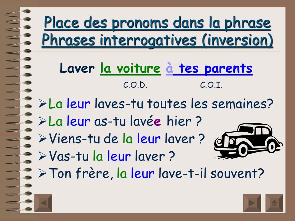 Place des pronoms dans la phrase Phrases interrogatives (inversion)