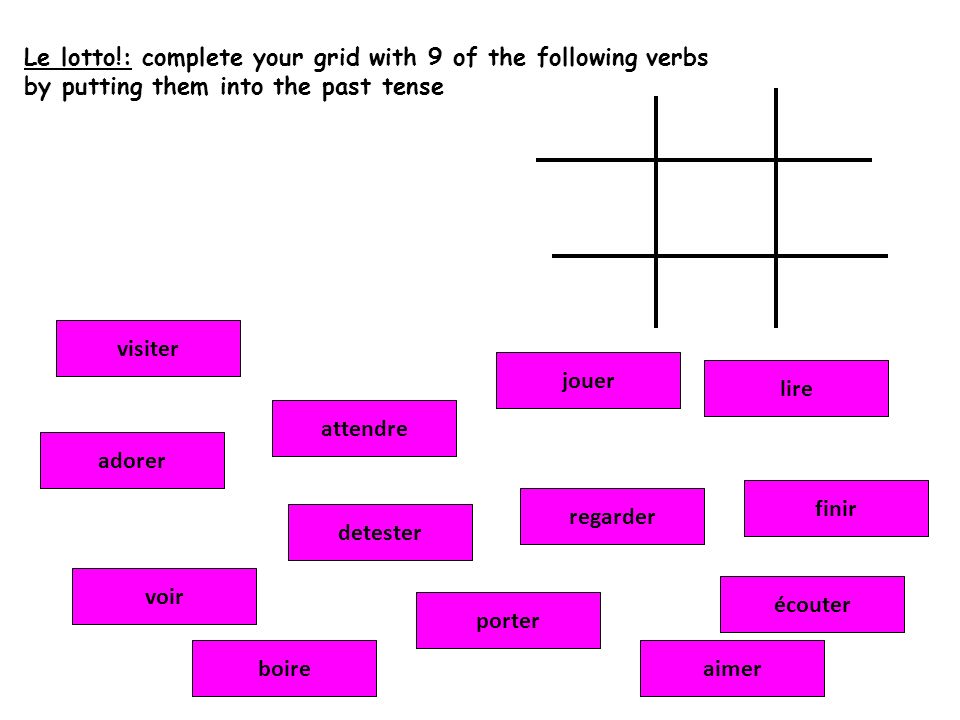 Le lotto!: complete your grid with 9 of the following verbs