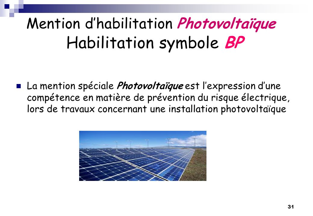 Mention d’habilitation Photovoltaïque
