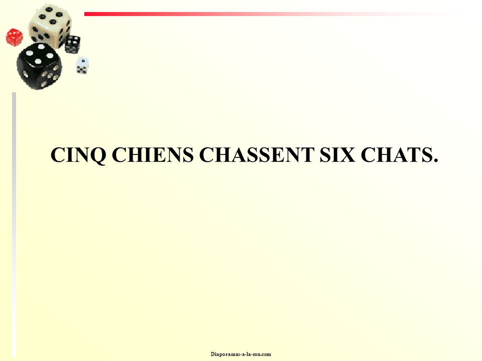 CINQ CHIENS CHASSENT SIX CHATS.