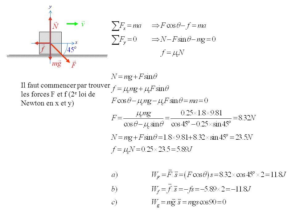 Il faut commencer par trouver les forces F et f (2e loi de Newton en x et y)
