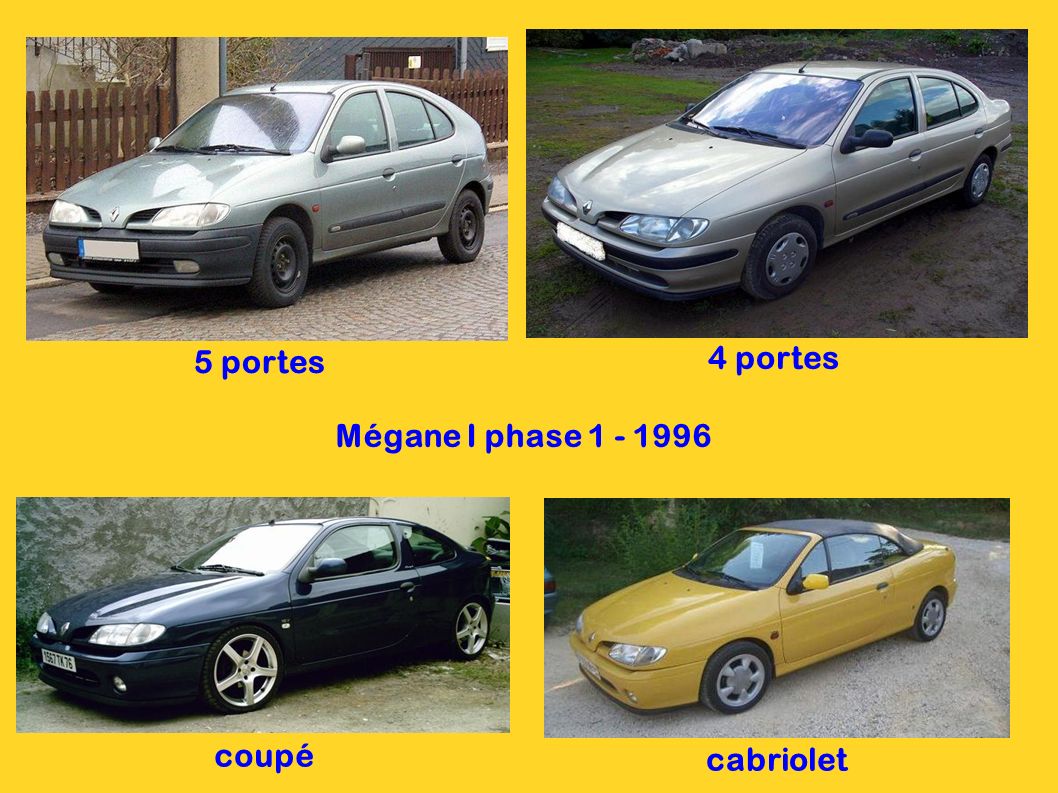 5 portes 4 portes Mégane I phase coupé cabriolet