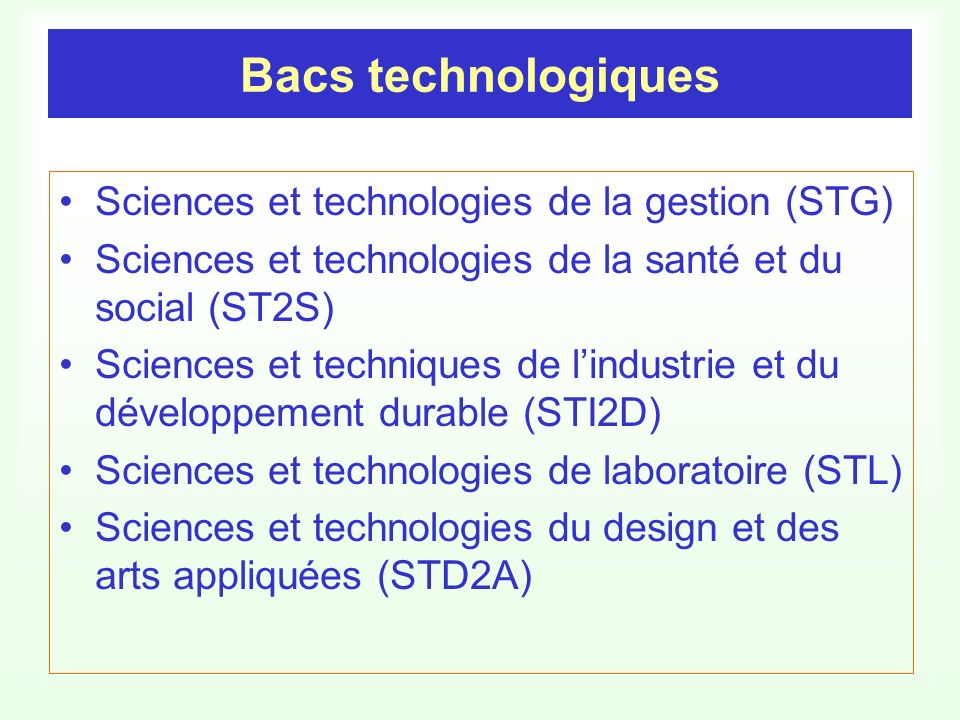 Bacs technologiques Sciences et technologies de la gestion (STG)