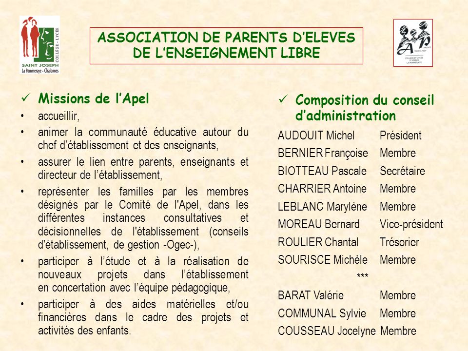 ASSOCIATION DE PARENTS D’ELEVES DE L’ENSEIGNEMENT LIBRE