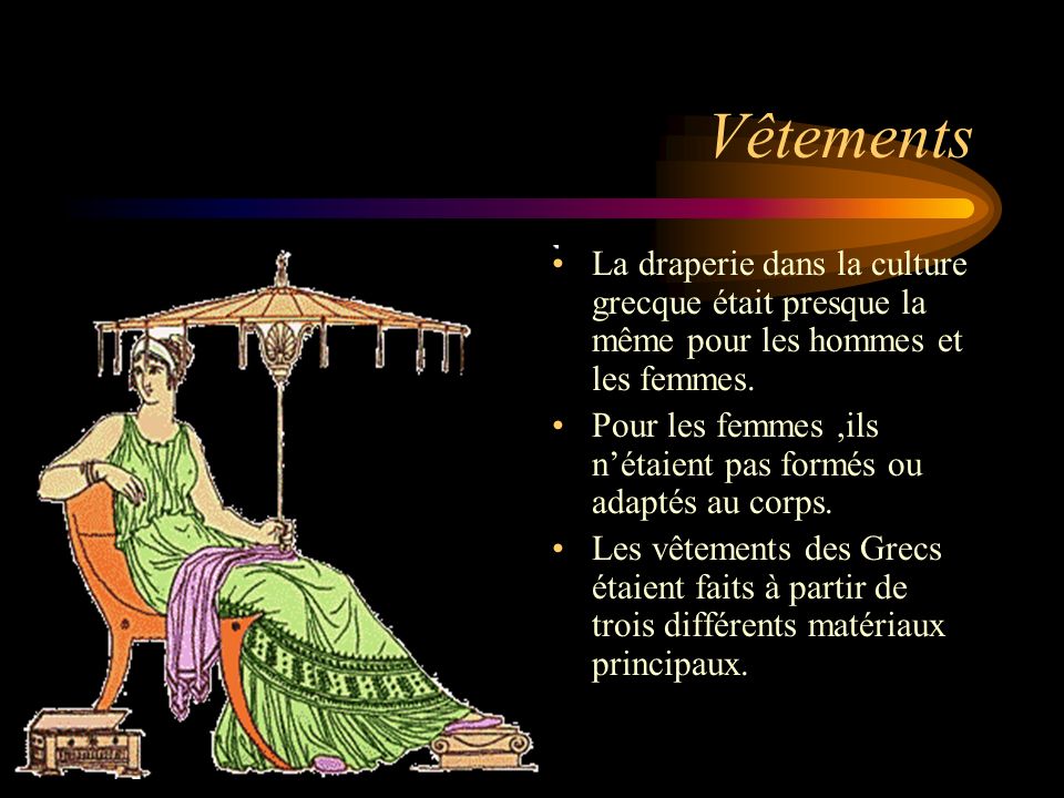 Vêtements La draperie dans la culture grecque était presque la même pour les hommes et les femmes.
