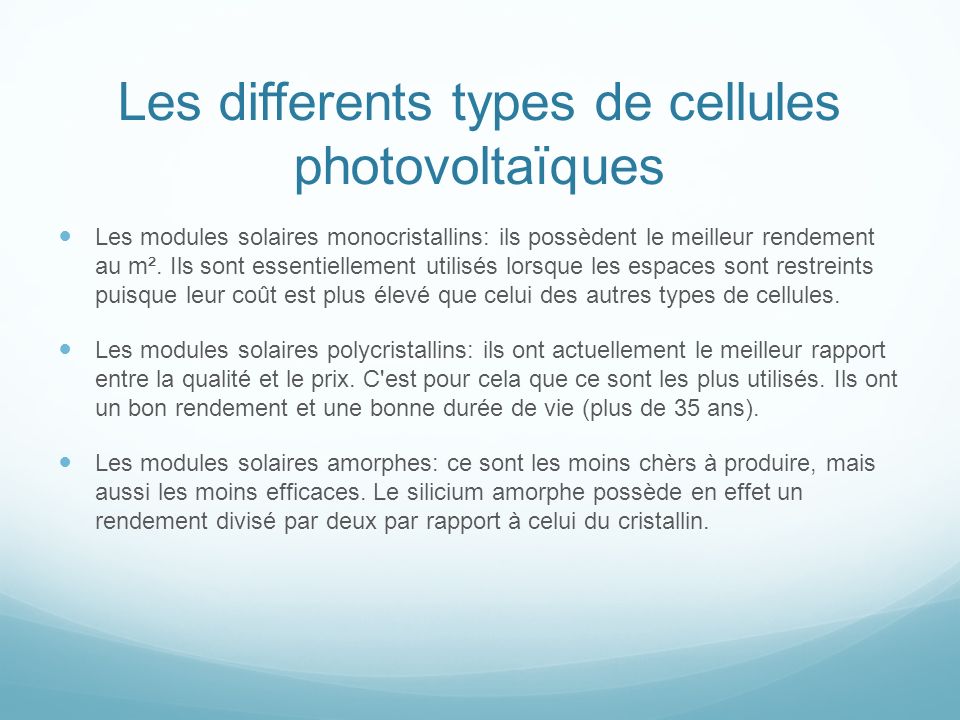 Les differents types de cellules photovoltaïques