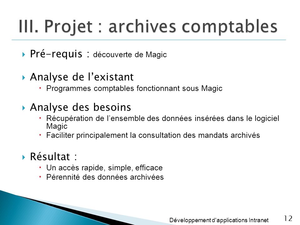 III. Projet : archives comptables