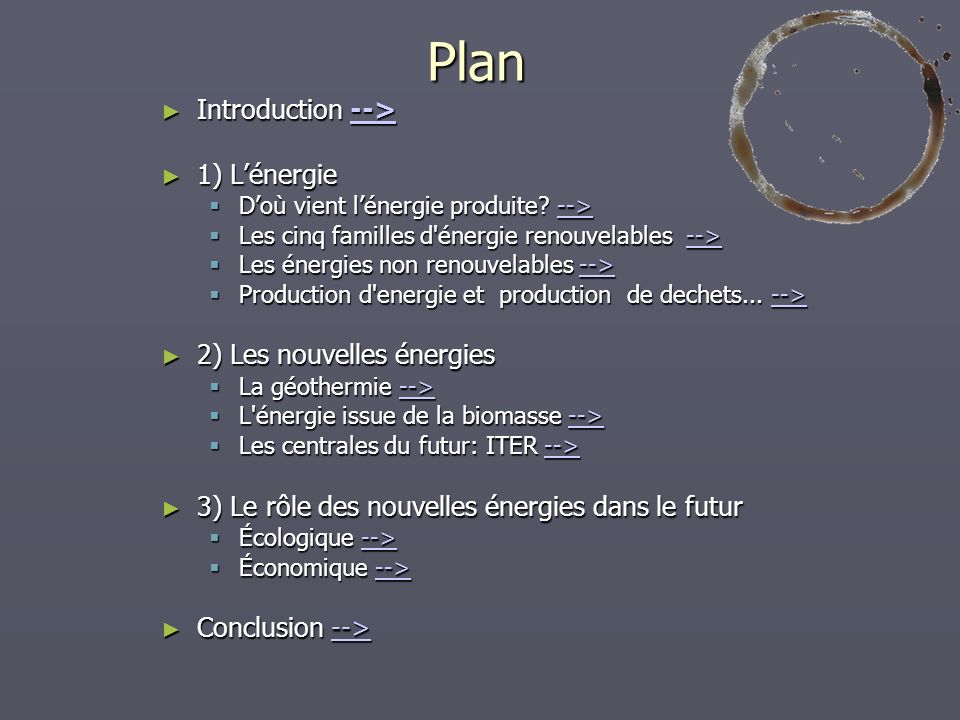 Plan Introduction --> 1) L’énergie 2) Les nouvelles énergies