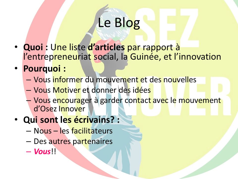 Le Blog Quoi : Une liste d’articles par rapport à l’entrepreneuriat social, la Guinée, et l’innovation.