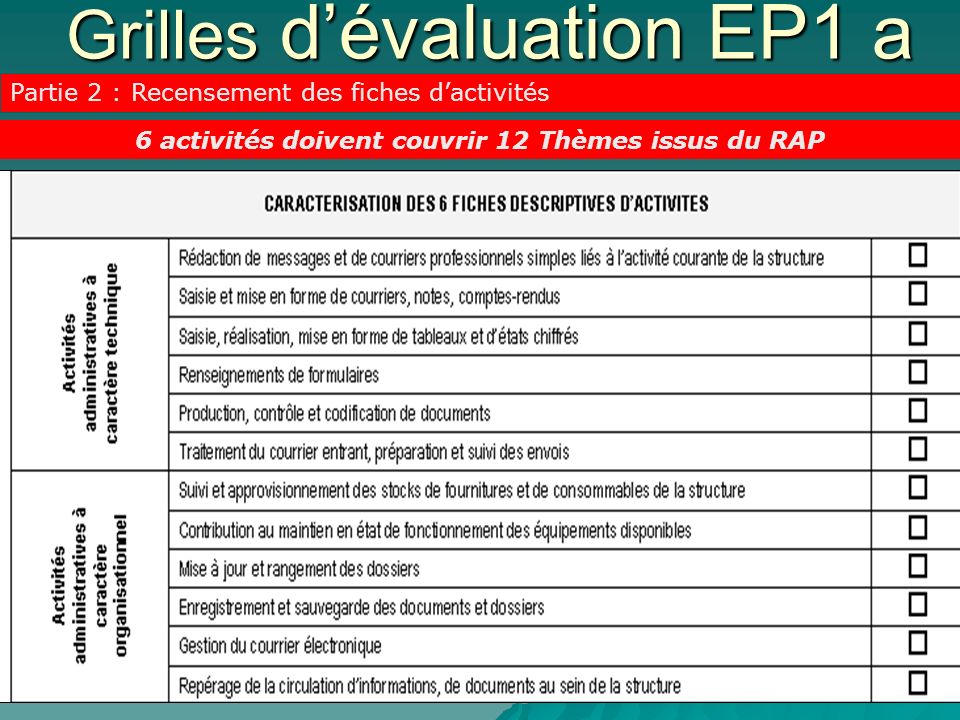 Grilles d’évaluation EP1 a