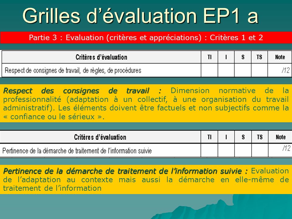 Grilles d’évaluation EP1 a