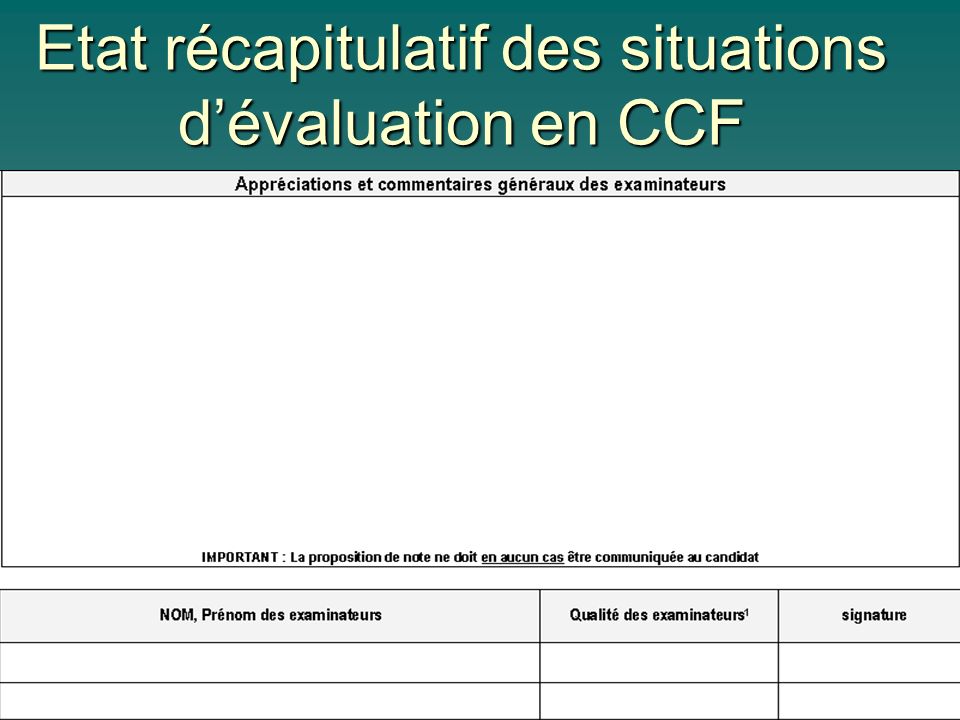 Etat récapitulatif des situations d’évaluation en CCF