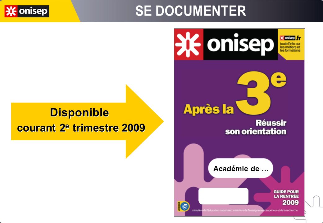 SE DOCUMENTER Disponible courant 2e trimestre 2009 Académie de …