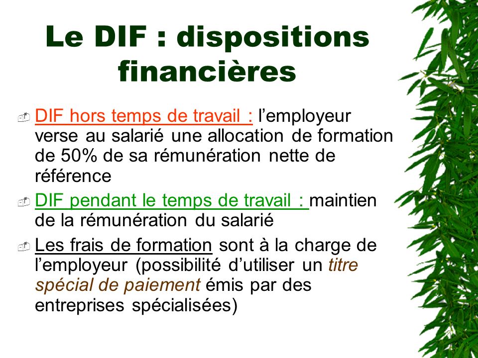 Le DIF : dispositions financières