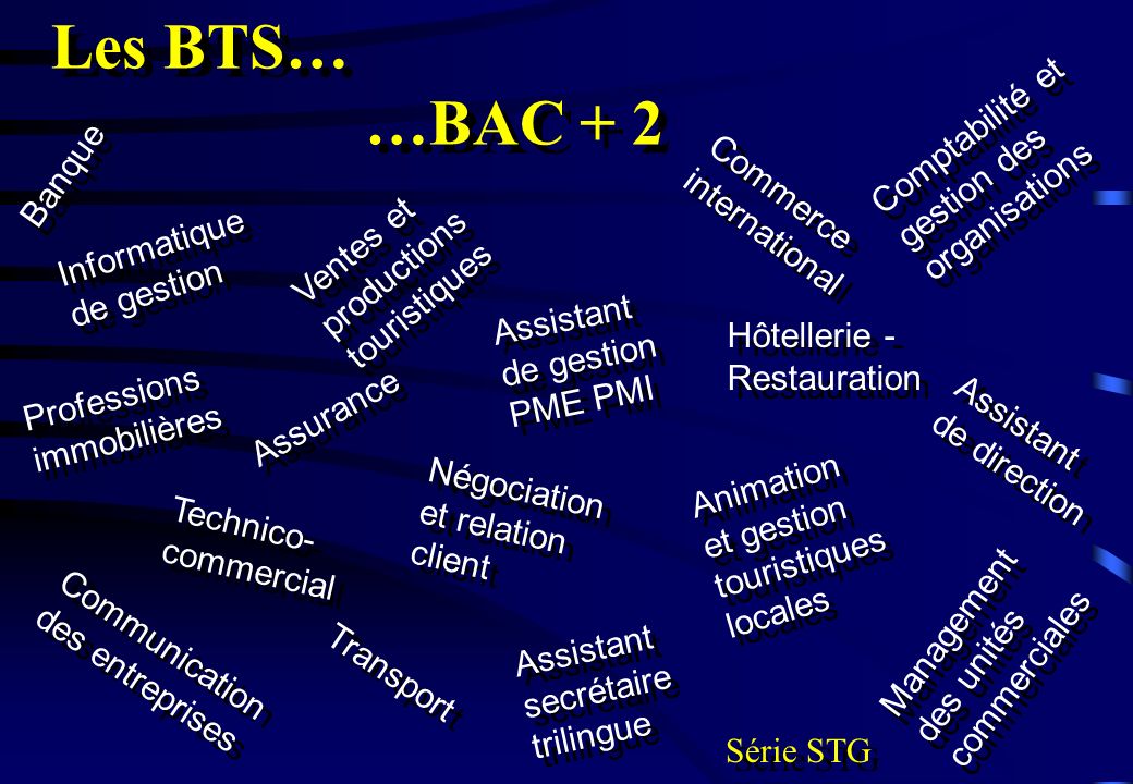 Les BTS… …BAC + 2 Comptabilité et gestion des organisations Banque