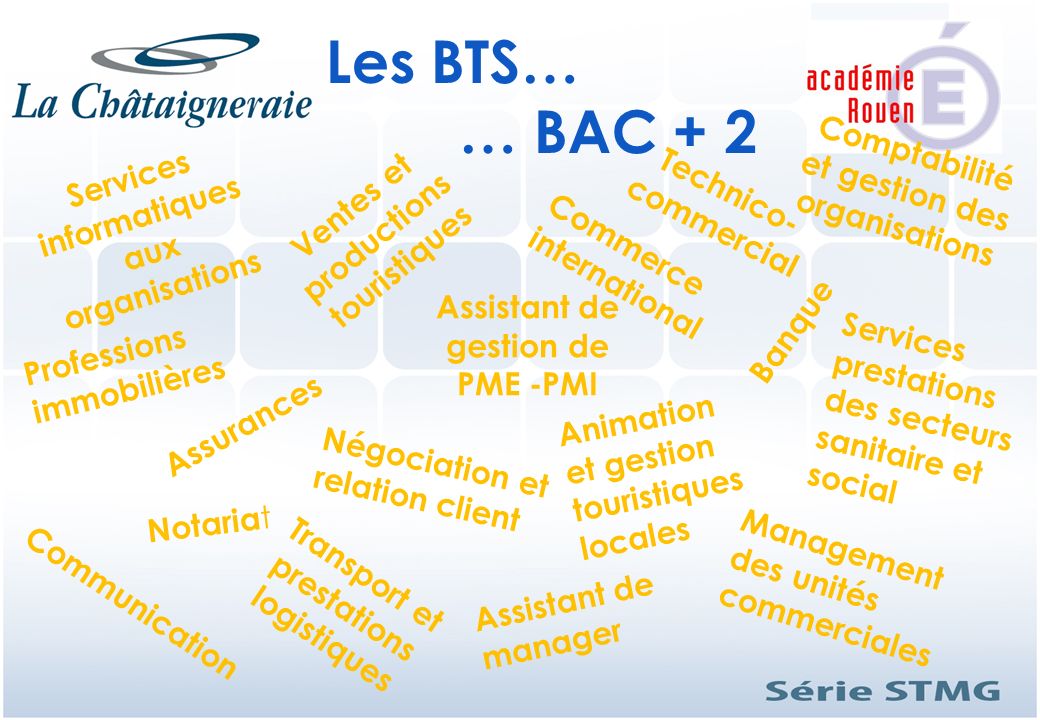 Les BTS… … BAC + 2 Comptabilité et gestion des organisations